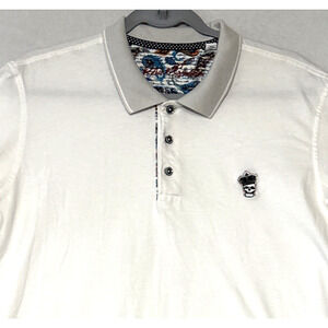 Robert Graham Polo Shirt Mens Large White Classic Fit Short Sleeve Skull Crown